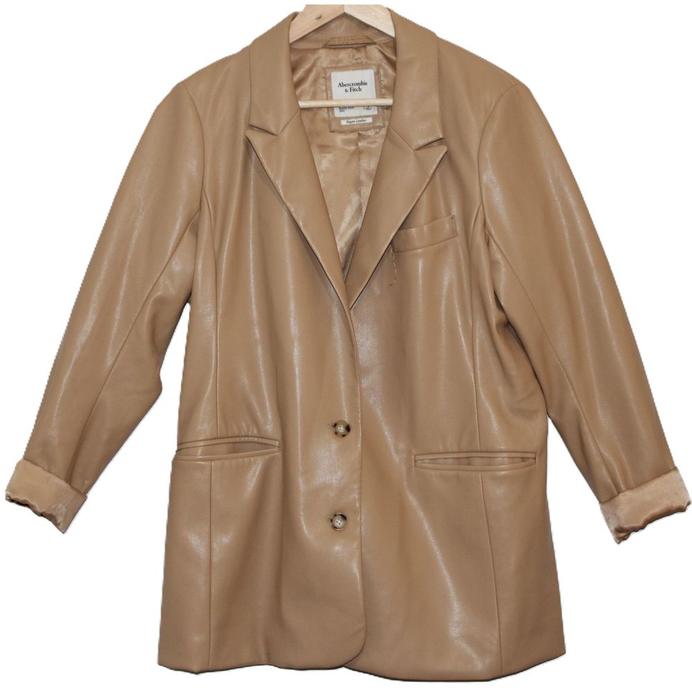 Womens Abercrombie & Fitch Tan Vegan Leather Single-Breasted Blazer Size Large L